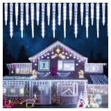 Joomer Icicle Christmas Lights Outdoor,13FT 20 Icicles 320 LED Meteor Shower Icicle Lights Timer Waterproof Connectable Christmas Light for Outside Home Xmas Decoration - White