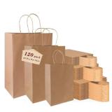 vanhel 120 pack Kraft Paper bags with Handles,Assorted Sizes Gift Bags Bulk Kraft Paper Bags, Weeding,Birthday, Favor,Party,Retail Merchandise Bags, Brown