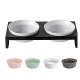 Ceramic White Dog Bowl Set - 6 inch Wide Pet Food & Water Bowls, Elevated Feeding Porcelain with Metal Stand for Indoor Cats and Medium Dog,2 Bowls+1 Stand Set for Wet and Dry Food