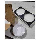 Ceramic White Dog Bowl Set - 6 inch Wide Pet Food & Water Bowls, Elevated Feeding Porcelain with Metal Stand for Indoor Cats and Medium Dog,2 Bowls+1 Stand Set for Wet and Dry Food