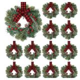 Jexine 12 Pieces Mini Christmas Wreaths for Kitchen Cabinet Small Christmas Candle Rings Wreaths Pillars Candle Rings Table Centerpieces Hanging Garlands for Front Door Window Decor (No Red Ribbon)