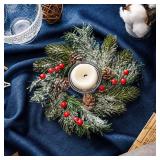 Jexine 12 Pieces Mini Christmas Wreaths for Kitchen Cabinet Small Christmas Candle Rings Wreaths Pillars Candle Rings Table Centerpieces Hanging Garlands for Front Door Window Decor (No Red Ribbon)
