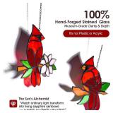 Calmpathz 2-Pack Handmade Cardinal Stained Glass Window Hanging Suncatchers â Memorial Gifts for Women, Bird Lover Gifts, Colorful Sun Catcher Window Decor with Suction Hooks, Ready to Gift