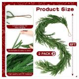 12ft 2Pcs*6ft Artificial Norfolk Pine Garland,Christmas Garland Greenery Garland for Mantle, Fireplace, Table, Wall, Window, Bedroom,Fence, Indoor Outdoor Holiday Winter Hanging Christmas Decorations