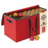 Large 128 Christmas Ornament Storage Box, Adjustable Compartment Dividers, Dual Zipper, Stackable Holiday Decorations Organizer with Lid, Xmas Durable Fabric Bin, Reinforced Handles Space-Saving (Red)