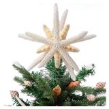 Demissle Natural Starfish Tree Topper Beach Christmas Tree Topper 6 Inch Starfish Treetop Decoration Coastal Christmas Holiday Decoration for Sea Beach Themed Xmas Home Decor