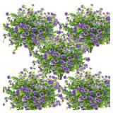 Grunyia 10 Bundles Artificial Fake Flowers, Faux Outdoor Plastic Plants UV Resistant Shrubs Outside Indoor Decorations (Blue-Eucalyptus)