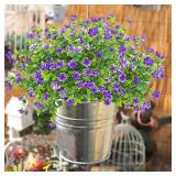 Grunyia 10 Bundles Artificial Fake Flowers, Faux Outdoor Plastic Plants UV Resistant Shrubs Outside Indoor Decorations (Blue-Eucalyptus)