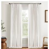 INOVADAY 100% Blackout Curtains for Bedroom, Black Out Curtains 90 Inch Long, Clip Rings Linen Blackout Drapes, Thermal Insulated Room Darkening for Living Room, 2 Panels - Beige,W50xL90