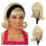 Sabosi Blonde Beehive Wig Women Vintage Retro Wig 50s 60s 70s Wig with Bangs for Women Synthetic Hair for Halloween Costume Party