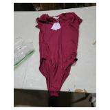 MANGOPOP V Neck Bodysuits for Women Short Sleeve Body Suits Basic Top Casual Shirt, Burgundy, Medium