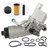 Engine Oil Cooler Filter Housing Assembly Adapter with Gasket, Filter Insert, Cap Compatible with 2011-2021 Chevy Cruze Sonic Trax Buick Encore 1.4L Turbo Replace 55566784 918-428 55565388 88179-91400