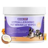 HICC PET Wrinkle Wipes, Vet-Recommended Dog Wipes Cleaning Deodorizing, Soothes Redness & Odor, Prevents Infections, Tear Stain Remover, Gentle for French Bulldogs, Pugs, English Bulldogs (100 Counts)