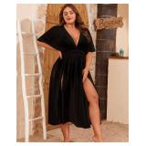 SWOMOG Women Plus Size Swimsuit Cover Up Bikini Bathing Suit Sexy Deep V Neck Swim Beach Dresses Summer Beachwear