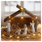 Pinkunn 2 Sets Christmas Nativity Manger 10.6 Inch Nativity Stable with LED Light Roof Star Wooden Manger Scene Creche for Christmas Christian Religious Gifts Xmas Stable Home Desk Decor