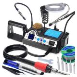 WEP 927-IV Soldering Station Kit High-Power 110W with 3 Preset Channels, Sleep Mode, LED Magnifier, 5 Extra Iron Tips, Tip Cleaner, 2 Helping Hands, Tip Storage Slots, Lead-free Solder Wire, Tweezers