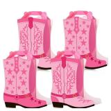 Mooliwe 12 Pcs Cowboy Cowgirl Boots Party Favors Gift Boxes Western Party Decoration Treat Bags Wild West Candy Cookie Boxes for Last Rodeo Bachelorette Theme Birthday Supplies, 2 Designs(Pink)