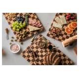 THETCHRY Cutting Boards for Kitchen, Checkered Cutting Board Upgraded, Acacia Wood Chopping Board with Juice Grooves & Handles, Large Butcher Block Serving Tray with Gift Box, 16.5\" x 11.6\" x 0.8\"