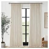 Pleated Cream Beige Linen Blackout Curtains for Bedroom 90 Inch Length 2 Panels Pinch Pleat Back Tab Neutral Farmhouse Living Room Darkening Curtains Track System Thermal Insulated Black Out Drapes