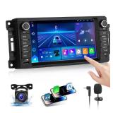 4G+64GB Car Radio Stereo for Jeep Wrangler/Compass/Grand Cherokee,for Dodge Grand Caravan/Ram 1500/2500/3500,Carplay&Android Auto w/ 7\" IPS Touchscreen Radio Support GPS/WiFi/AHD Camera/SWC/FM