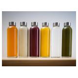 Epica Clear Glass Bottles with Lids, 18oz Resuable Glass Water Bottles for Juicing with Stainless Steel Cap to store Milk, Smoothie, etc., 100% Leak Proof, Durable and Dishwasher Safe (Set of 6)