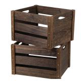 Edergoo Wooden Crates 2 Pack, Rustic Handmade Wood Crate with Handles, Durable Large Wooden Crates for Display & Decor, Brown