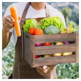 Edergoo Wooden Crates 2 Pack, Rustic Handmade Wood Crate with Handles, Durable Large Wooden Crates for Display & Decor, Brown