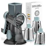 KEOUKE Rotary Cheese Grater Hand Crank Transparent - Shredder Slicer Grinder 3 Stainless Steel Blades, Stable Suction, Labor-Saving Handle, Safe Kitchen Tool for Cheese, Vegetable, Nuts, Chocolate