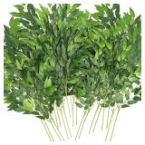 WONICE Artificial Italian Ruscus Greenery Stems, 20 Pack Faux Green Leaf Garland Branches Hanging Greenery Spray for Wedding Bouquet Arch Table Centerpiece Home Decor