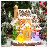 LED Lighted Musical Gingerbread House, 7.3\" Christmas Village House Decoration with Light-up Gingerbread Cookie and Snowman, Christmas Collectible Buildings for Holiday Decor for Home and Desktop