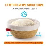Cotton Rope Banneton Bread Proofing Basket Set - Includes handmade two round bread baskets with liners and covers. Ideal for sourdough bread baking supplies and starters