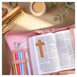 XKDOUS Bible Cover Case for Women, Leather Bible Bags with Study Supplies Large Book Carrying Case Church Book Holder Organizer Christmas Gifts, Pink