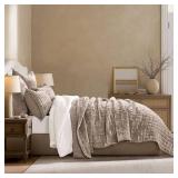 RECYCO Luxury Velvet Quilt Queen Size Bedding Set, Ultra Soft Velvet Comforter Set, Lightweight Quilted Channel Box Stitch Oversized Bedspread Coverlet for All Season, with 2 Shams, Natural Tan