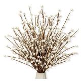 MG MagicGarden 24 PCS White Berry Picks 17 Inch Tall Christmas Berry Stems Christmas Tree Branches with White Berries for Xmas Tree Winter Holiday Vase Filler Centerpiece Flower Arrangement