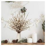 MG MagicGarden 24 PCS White Berry Picks 17 Inch Tall Christmas Berry Stems Christmas Tree Branches with White Berries for Xmas Tree Winter Holiday Vase Filler Centerpiece Flower Arrangement