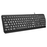 EDJO Large Print Computer Keyboard, Wired USB Full Size Quiet Keyboard with 4X Oversized Print Letters for Visually Impaired Low Vision Individuals Easy to See and Type for PC, Laptop,Windows