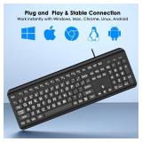EDJO Large Print Computer Keyboard, Wired USB Full Size Quiet Keyboard with 4X Oversized Print Letters for Visually Impaired Low Vision Individuals Easy to See and Type for PC, Laptop,Windows