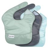 Tiny Twinkle Mess-Proof Baby Bibs for Eating | Waterproof, Wipeable Toddler Bibs with Catch-All Pocket | Feeding Bibs for Girls & Boys(3 Pack,Sage, Charcoal)