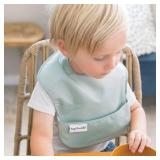 Tiny Twinkle Mess-Proof Baby Bibs for Eating | Waterproof, Wipeable Toddler Bibs with Catch-All Pocket | Feeding Bibs for Girls & Boys(3 Pack,Sage, Charcoal)