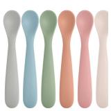 Eascrozn 6 Pack Silicone Baby Spoons, Baby Spoons Self Feeding 6 Months+, BPA Free, Soft Tip Baby Utensils Feeding Spoon, Baby Led Weaning Supplies, Dishwasher and Boil Safe