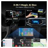 TOGUARDGO 3-in-1 Wireless Carplay Adapter Magic AI Box with Net-Flix YouTube TikTok Upgrade Wired Car Play to Wireless Support USB Drive for iPhone 10+ and Android 13+