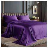 BEDELITE Satin Sheets Queen Size Bed Set, Luxury Soft Plum Purple Sheets for Hair and Skin, Similar to Silk Bed Sheets Set 4 Pieces with 1 Deep Pocket Fitted Sheet, 1 Flat Sheet, and 2 Pillowcases