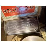 ANTIQUE SHAVING KIT, RAZORS, LEATHER STRAPS...............DR