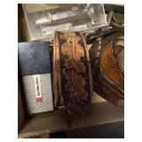 ANTIQUE SHAVING KIT, RAZORS, LEATHER STRAPS...............DR