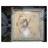 ANTIQUE 25"X25" DEER FABRIC PICTURE....................GAR