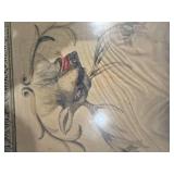 ANTIQUE 25"X25" DEER FABRIC PICTURE....................GAR