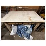 VINTAGE PORCELAIN TOP TABLE W/ 2 DRAWERS..................GAR