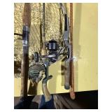 Antique fishing rods & reels, dip net -- GAR