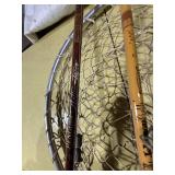 Antique fishing rods & reels, dip net -- GAR