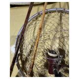 Antique fishing rods & reels, dip net -- GAR